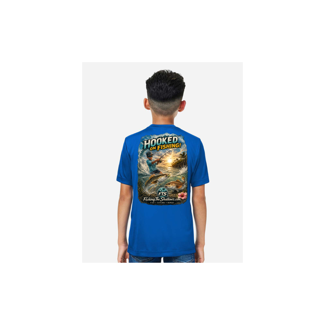Hooked On Fishing – Youth Short Sleeve in True Royal - back view