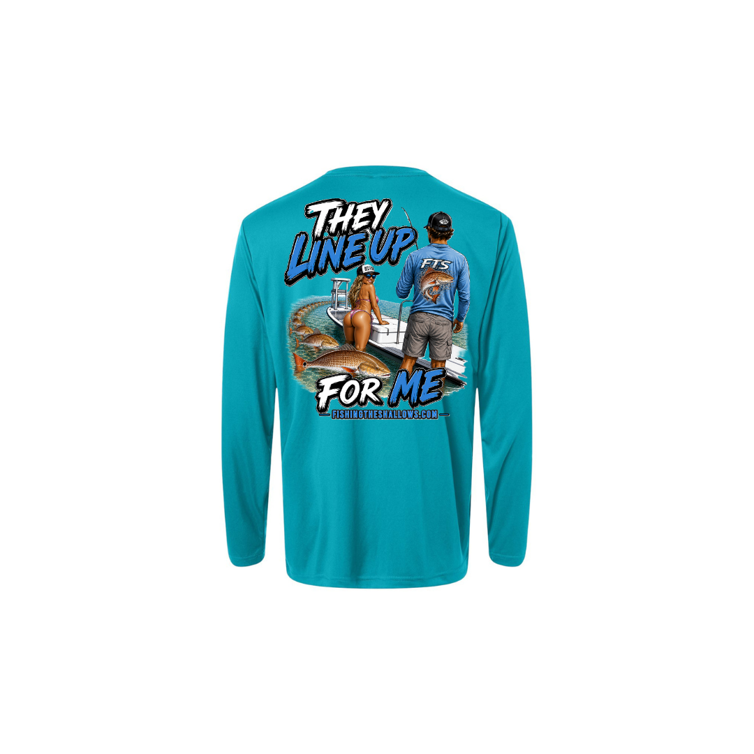 FTS Net Red – Men's Long Sleeve in Clear Teal - back view