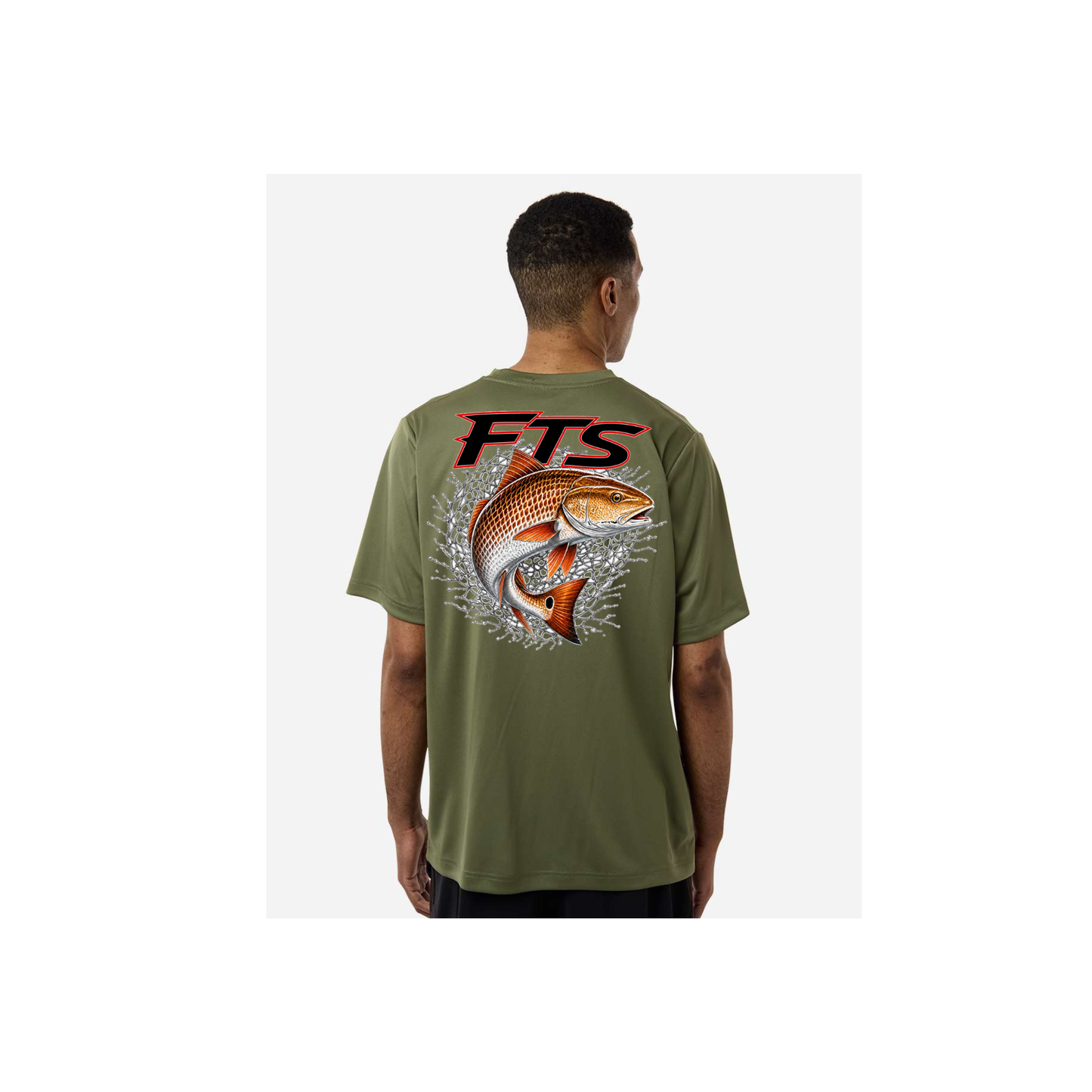 FTS Net Red – Men's Short Sleeve in Military Green - back view