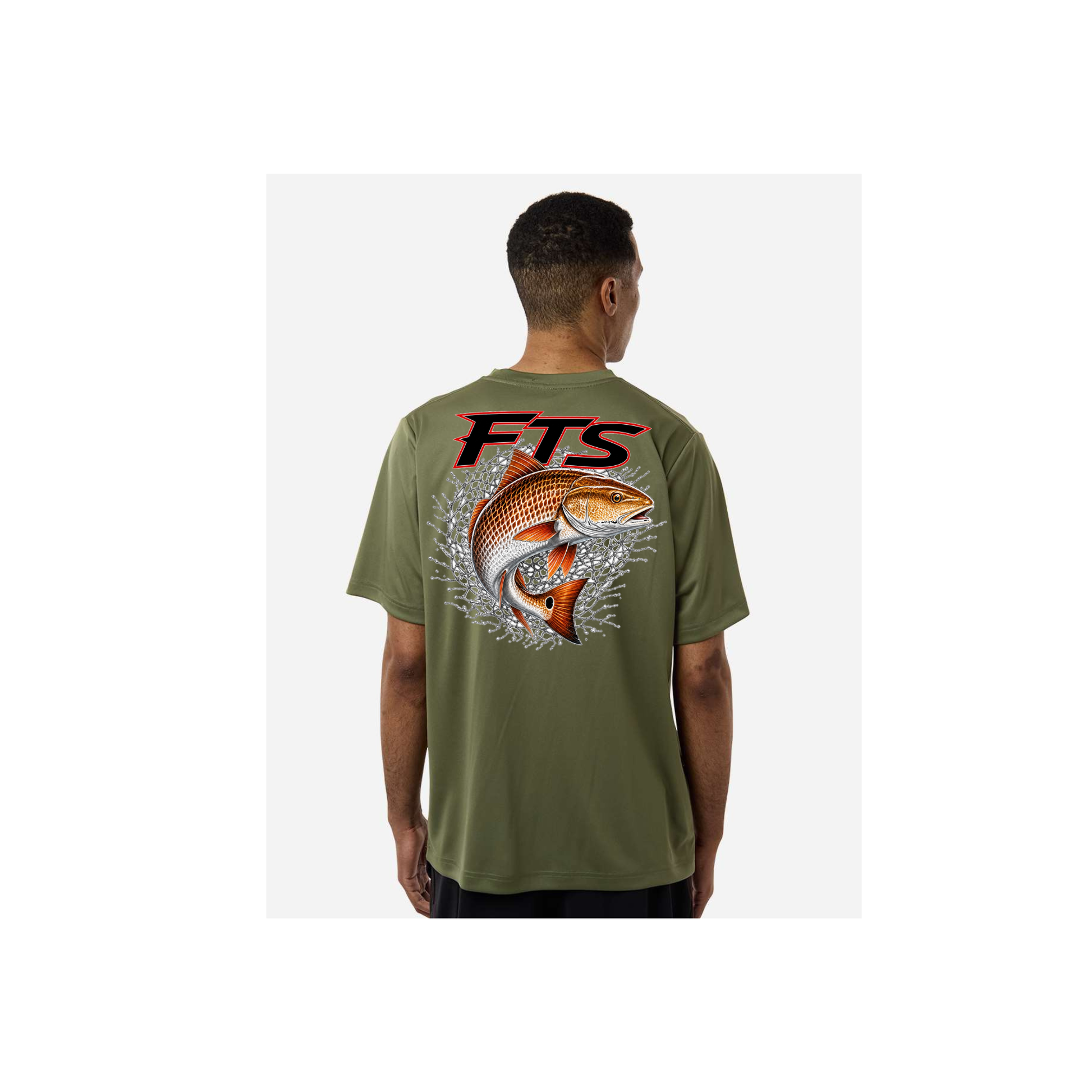 FTS Net Red – Men's Short Sleeve in Military Green - back view