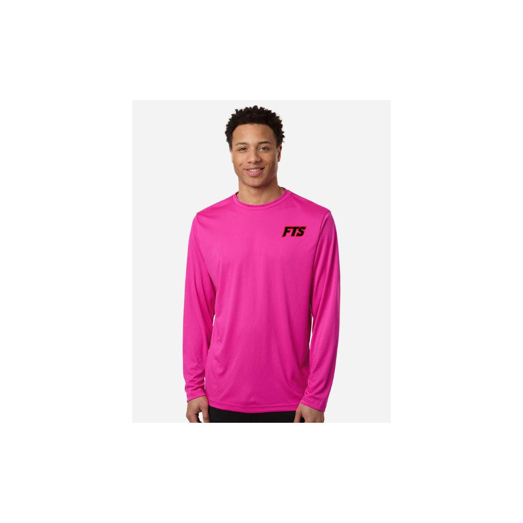FTS Net Red – Men's Long Sleeve in Bright Magenta - front logo view