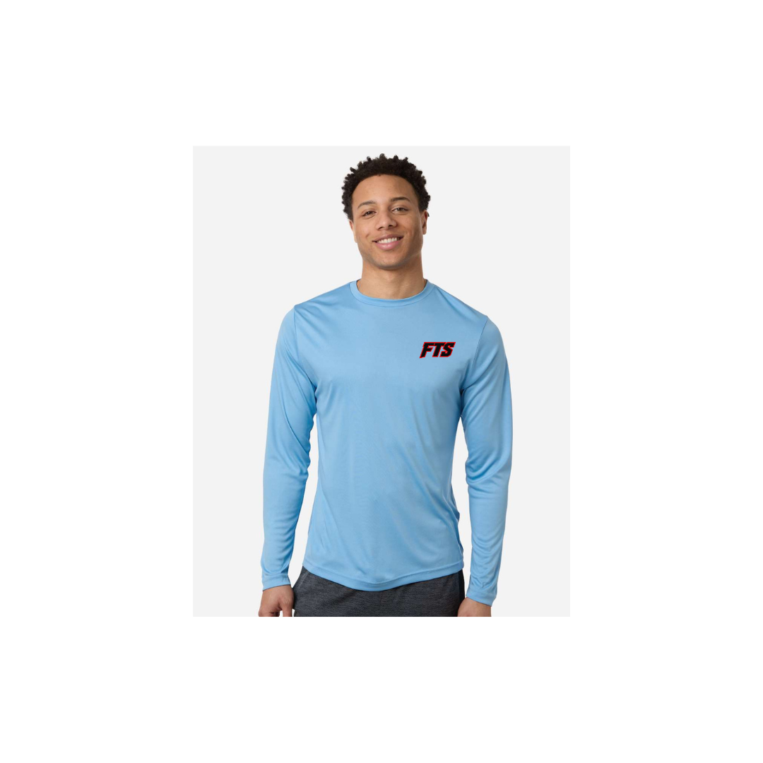 FTS Net Red – Men's Long Sleeve in Columbia Blue - front logo view