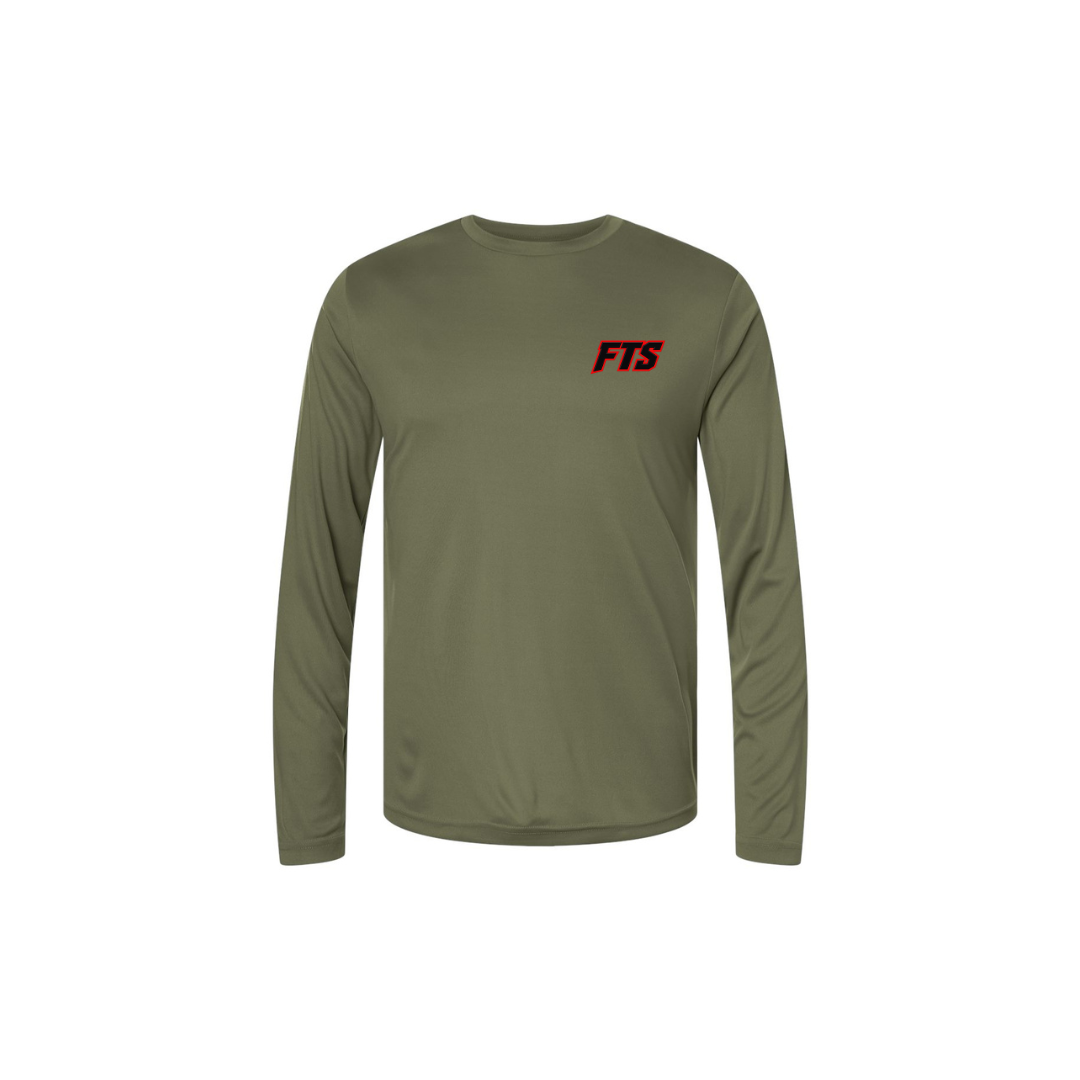 FTS Net Red – Men's Long Sleeve in Military Green - front logo view