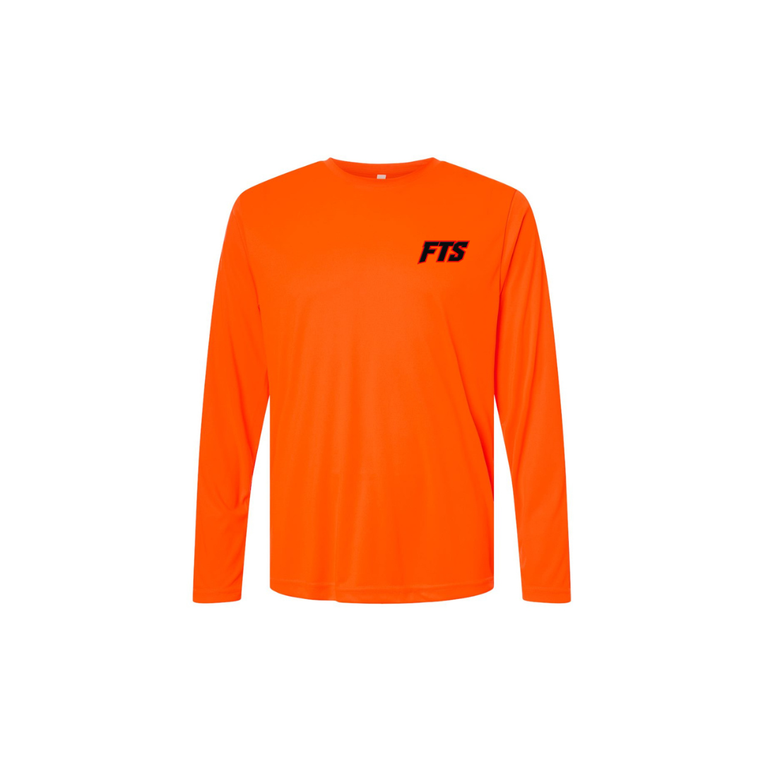 FTS Net Red – Men's Long Sleeve in Safety Orange - front logo view