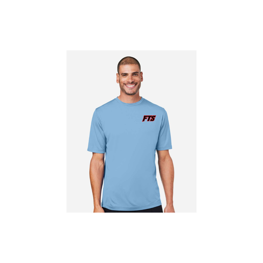 FTS Net Red – Men's Short Sleeve in Columbia Blue - front logo view