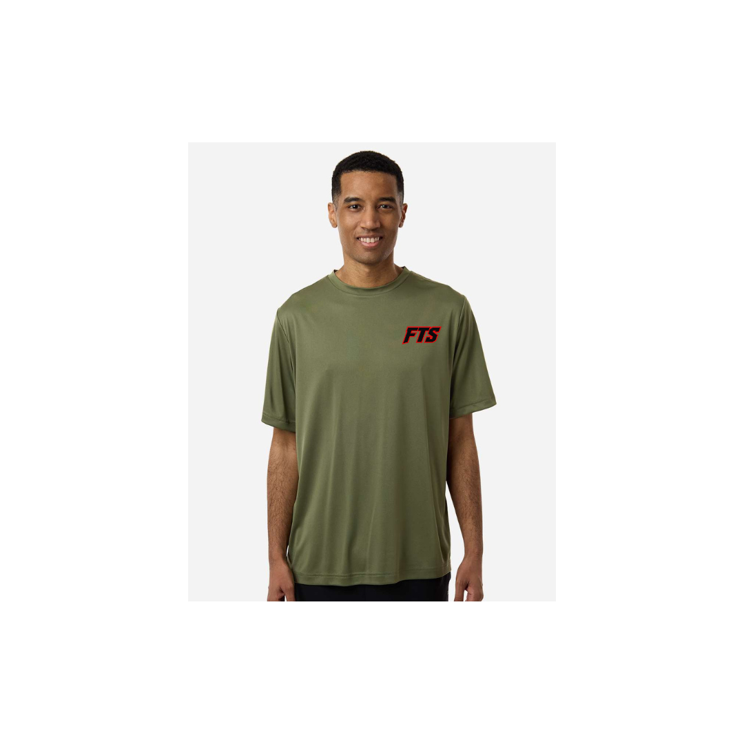 FTS Net Red – Men's Short Sleeve in Military Green - front logo view