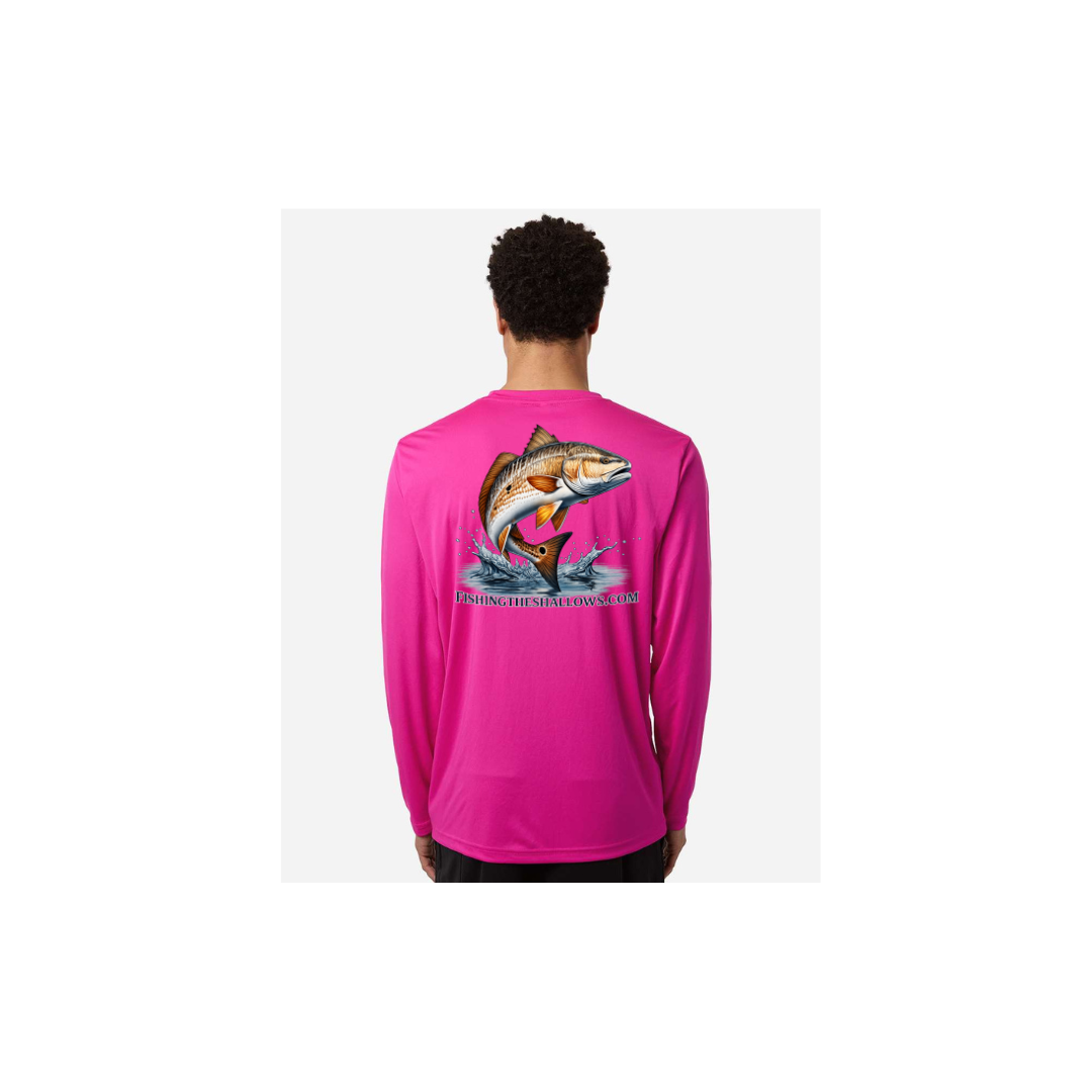 Redfish Art – Men's Long Sleeve in Bright Magenta - back view
