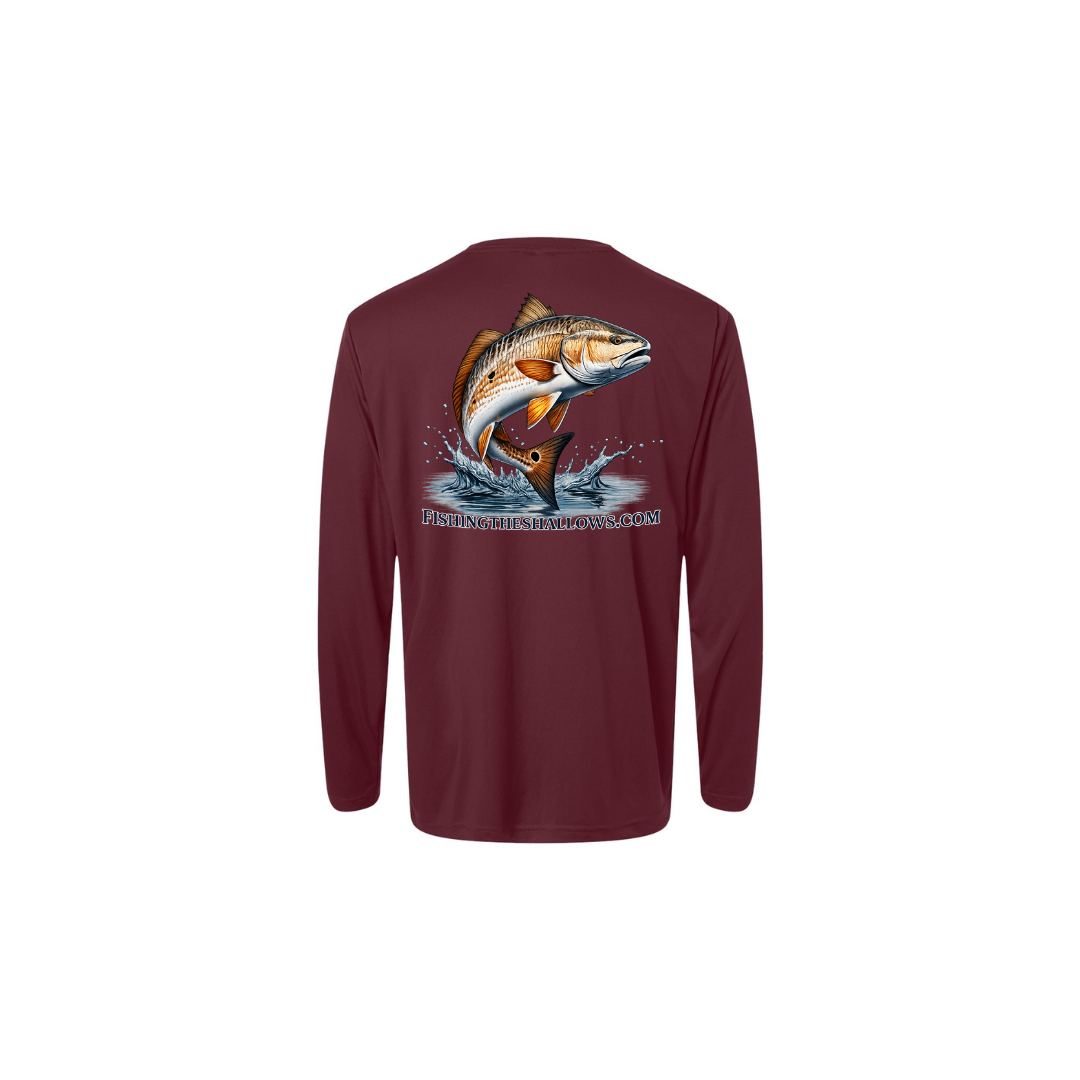 Redfish Art – Men's Long Sleeve in Burgundy - back view