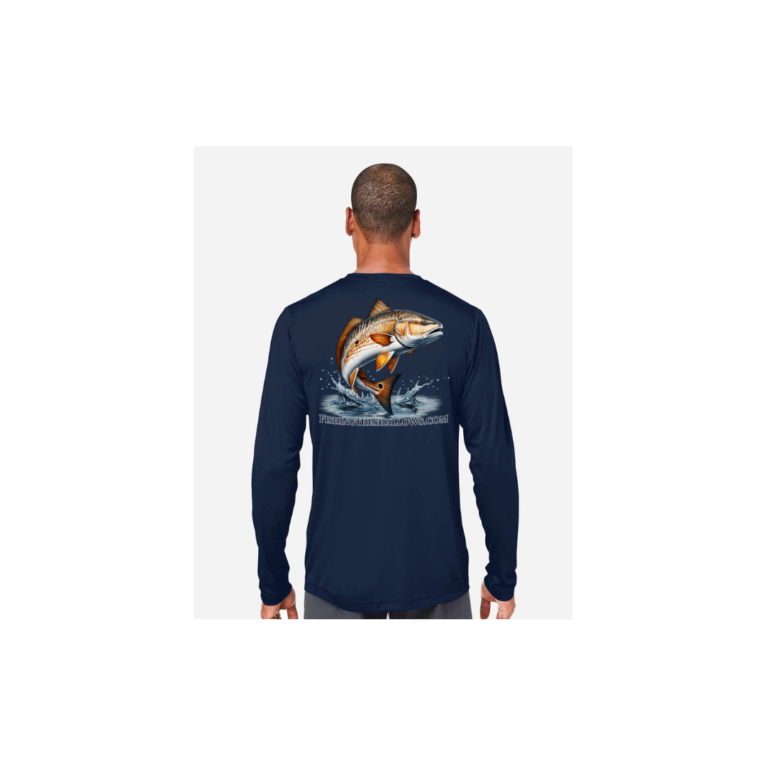 Redfish Art – Men's Long Sleeve in Classic Navy - back view