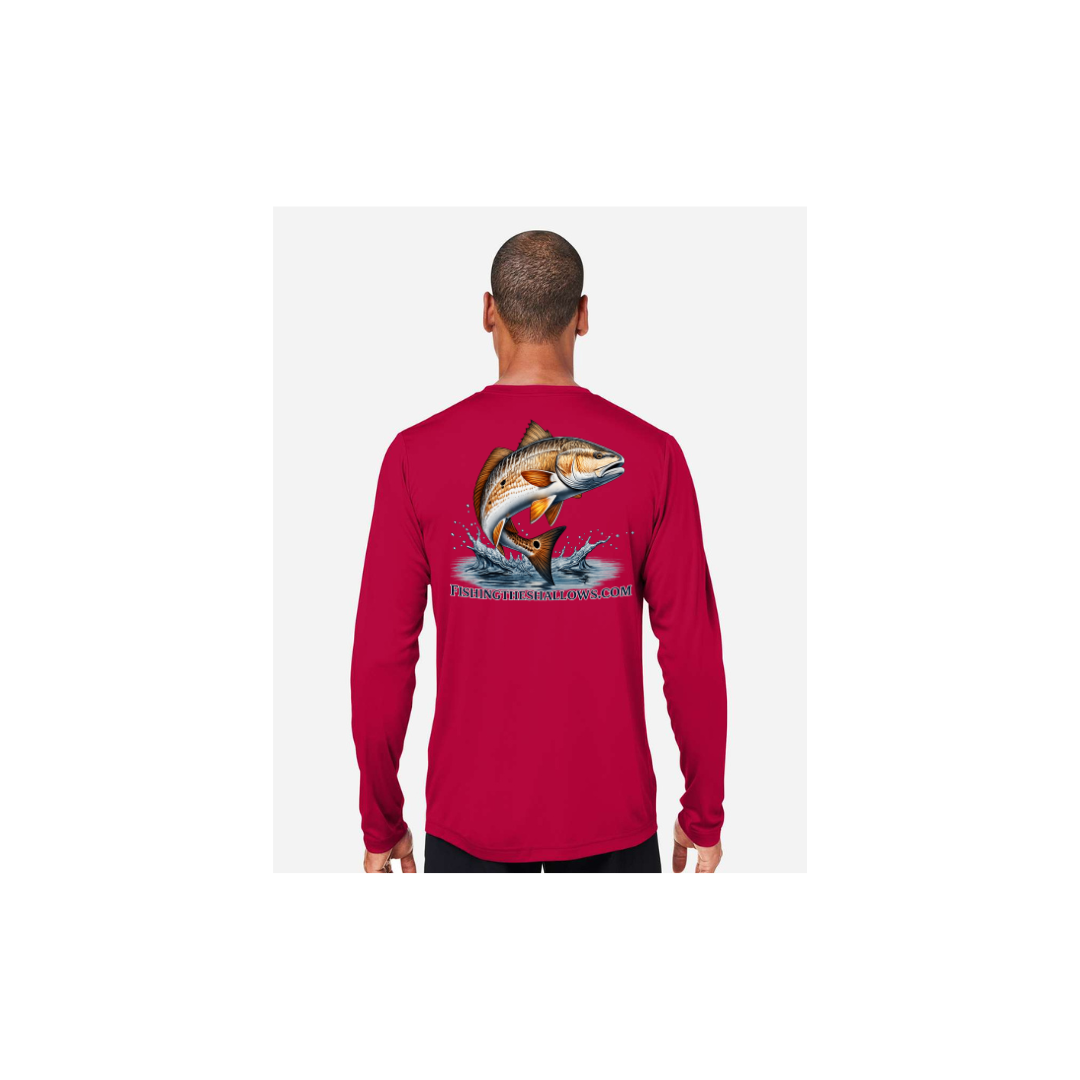 Redfish Art – Men's Long Sleeve in Classic Red - back view
