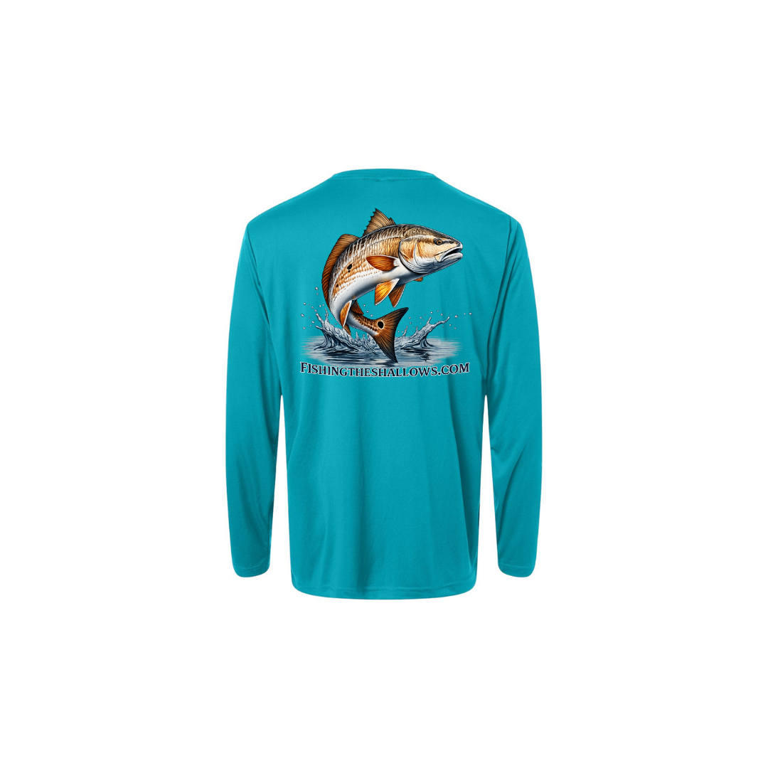 Redfish Art – Men's Long Sleeve in Clear Teal - back view