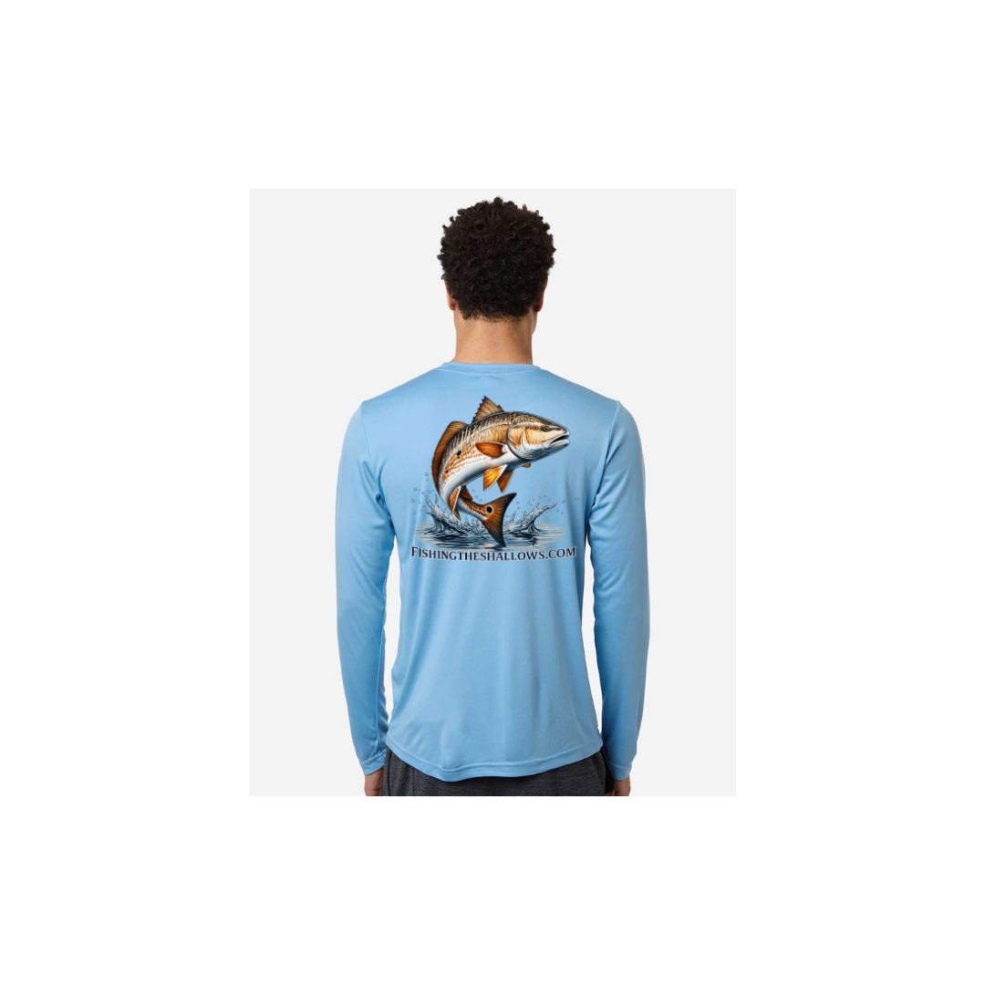 Redfish Art – Men's Long Sleeve in Columbia Blue - back view