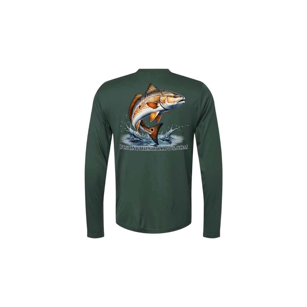 Redfish Art – Men's Long Sleeve in Forest - back view