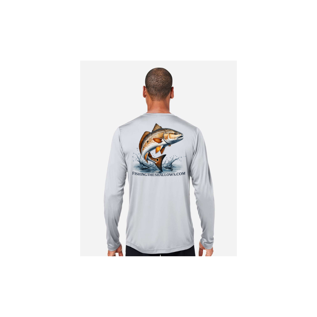 Redfish Art – Men's Long Sleeve in Platinum - back view