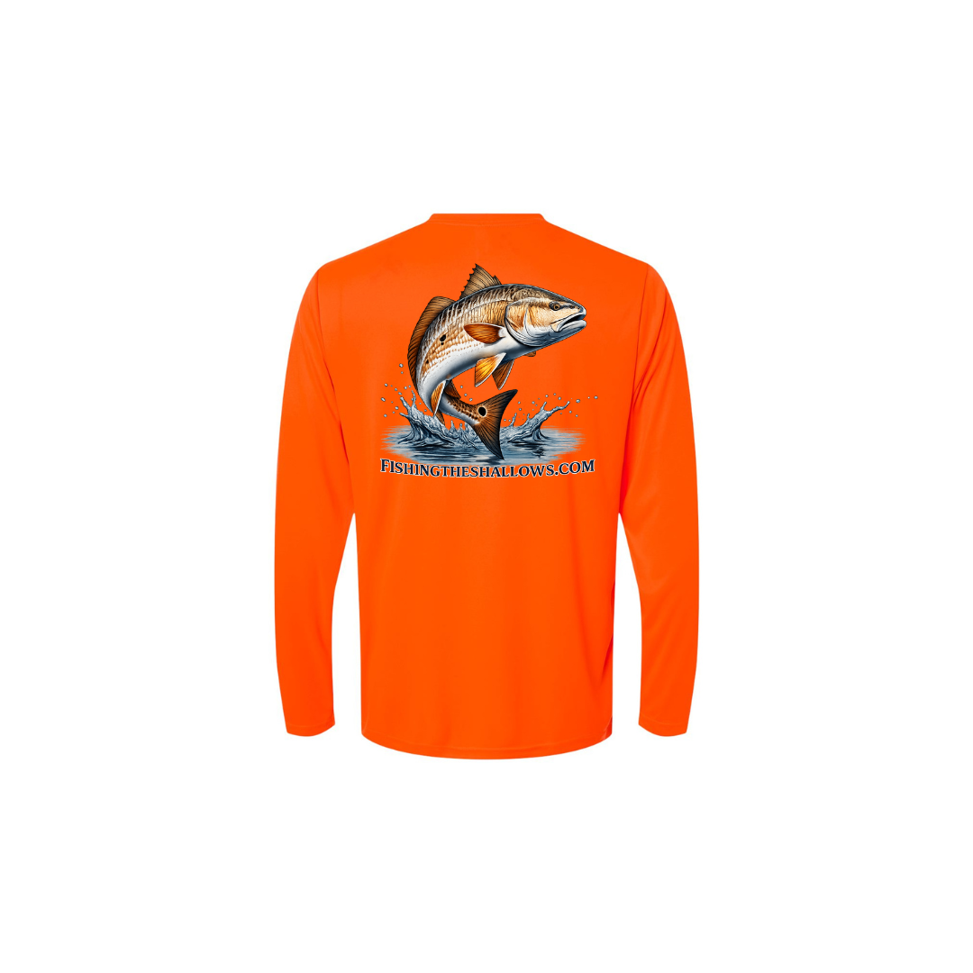 Redfish Art – Men's Long Sleeve in Safety Orange - back view
