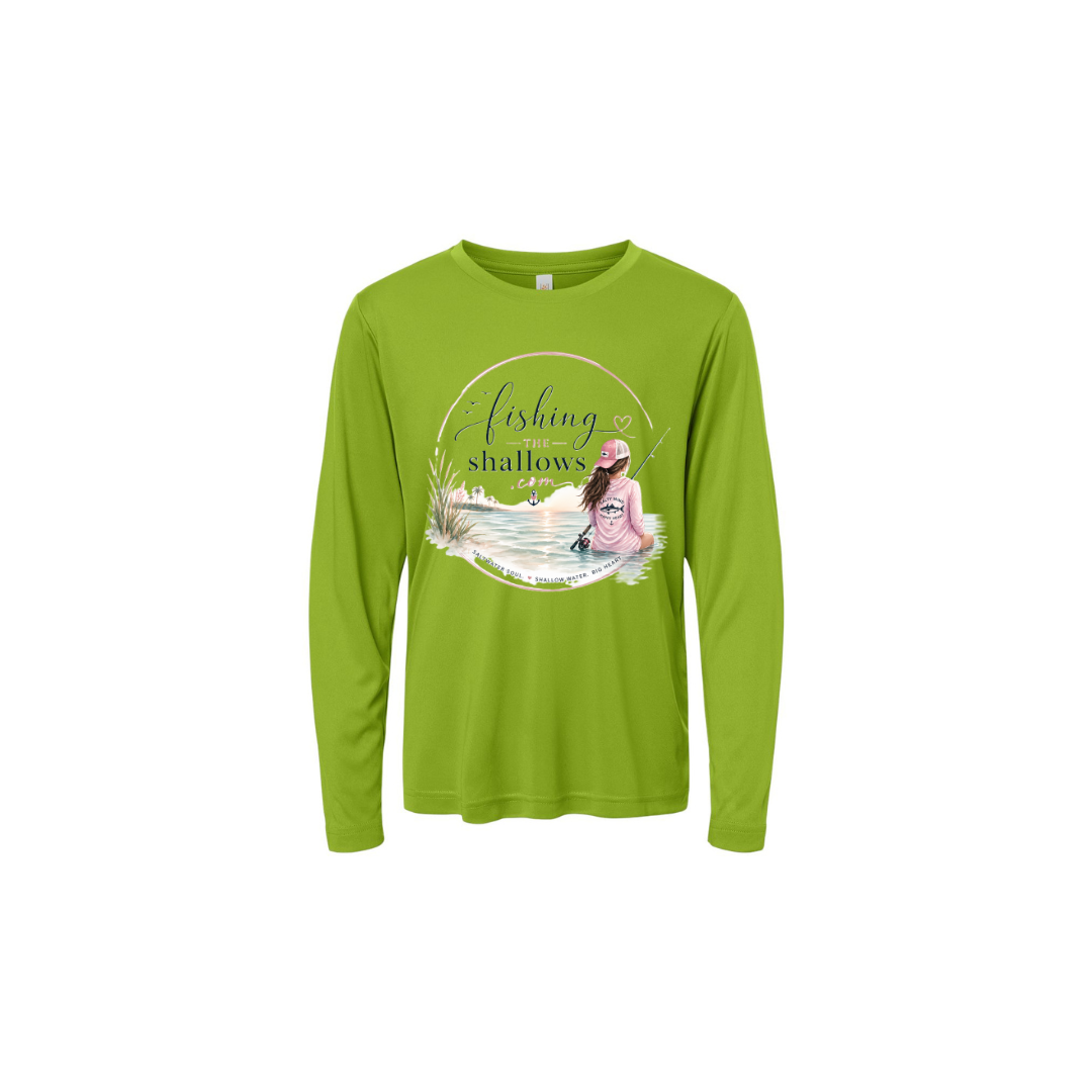 Sitting Girl – Girls Long Sleeve in Acid Green - back view