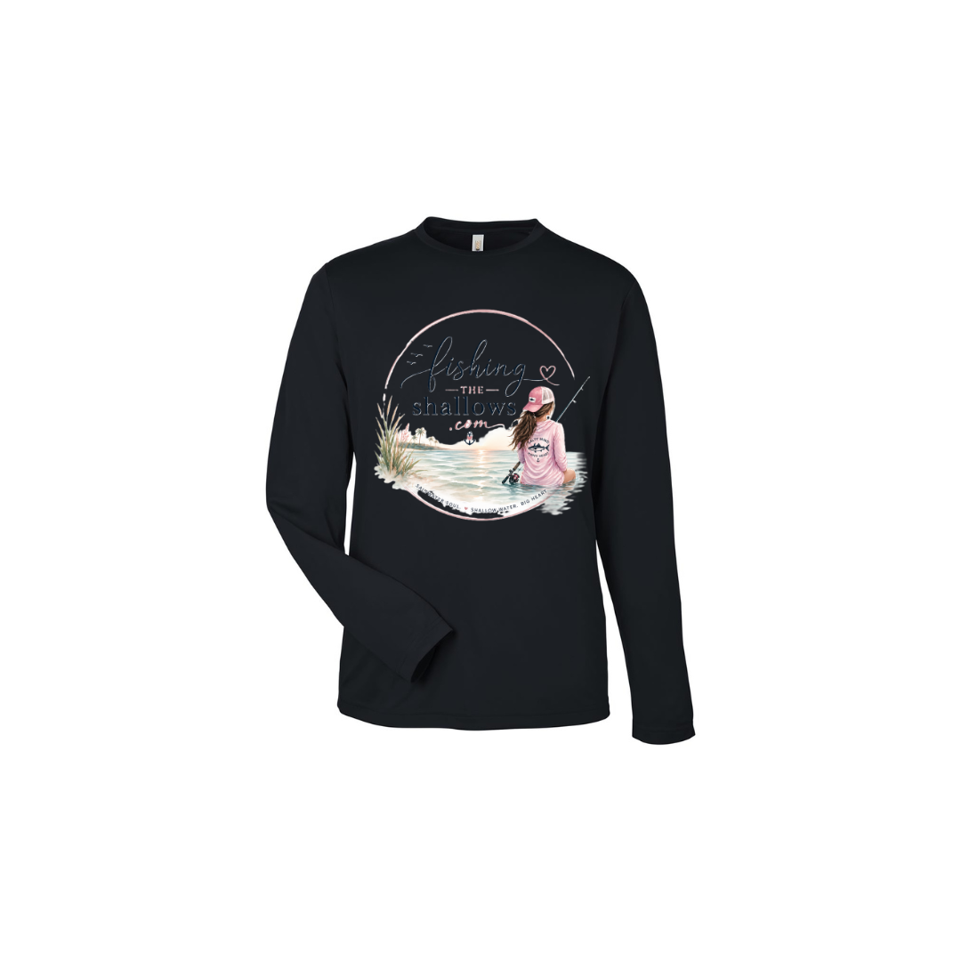 Sitting Girl – Girls Long Sleeve in Black - back view