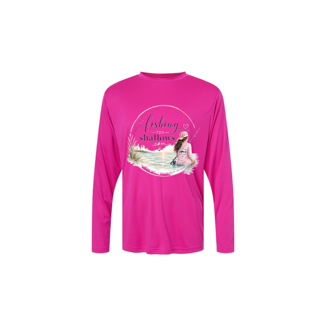 Sitting Girl – Girls Long Sleeve in Bright Magenta - back view