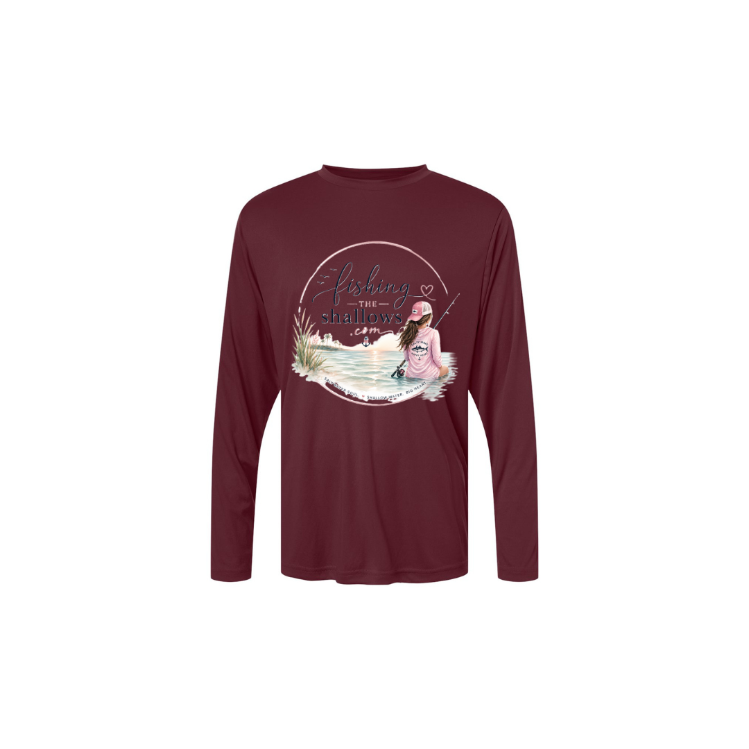 Sitting Girl – Girls Long Sleeve in Burgundy - back view