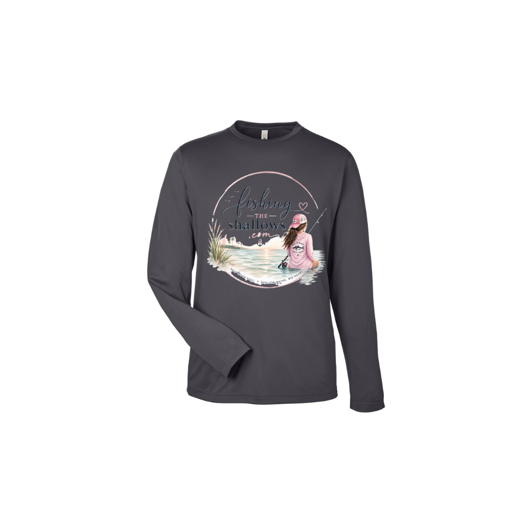 Sitting Girl – Girls Long Sleeve in Carbon - back view