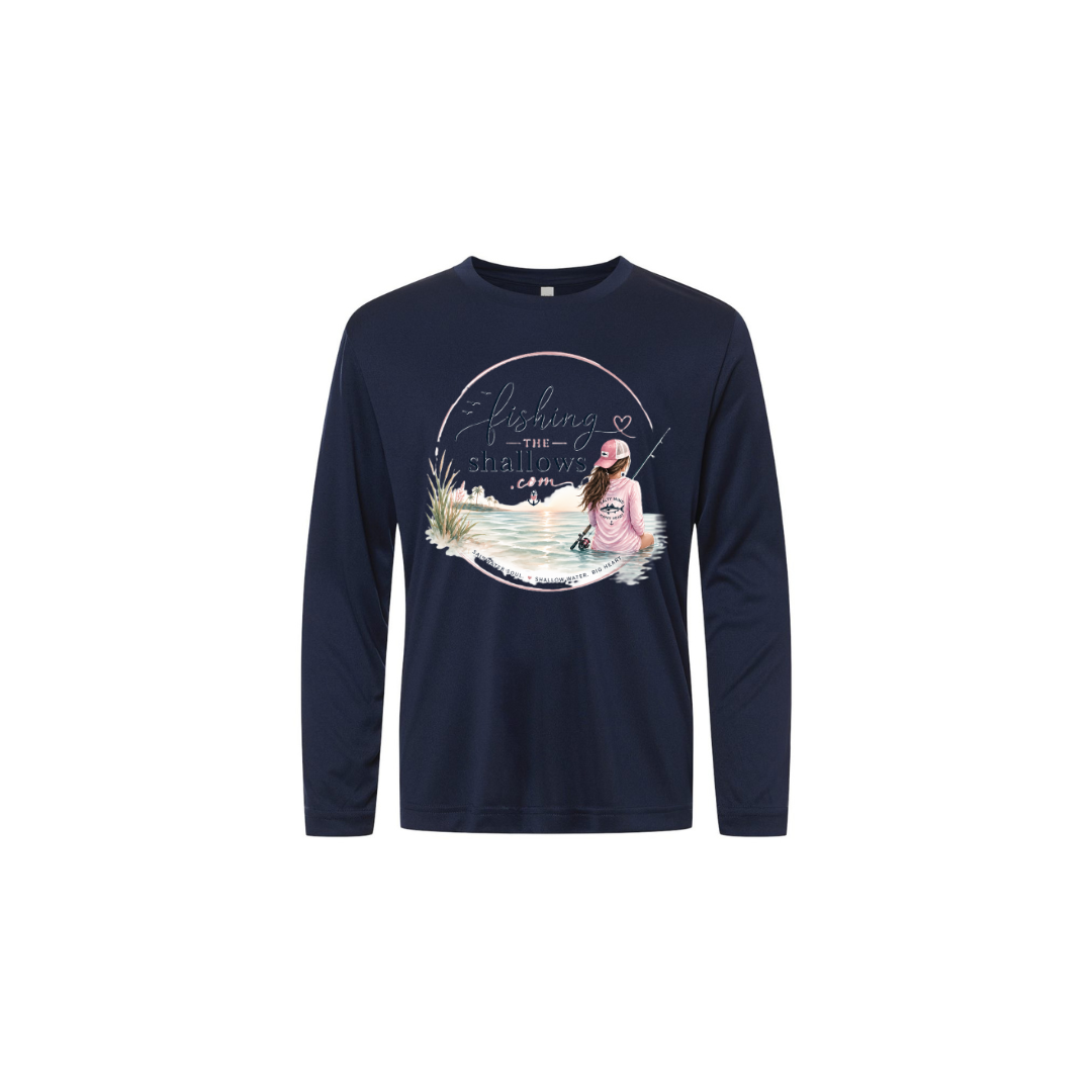 Sitting Girl – Girls Long Sleeve in Classic Navy - back view