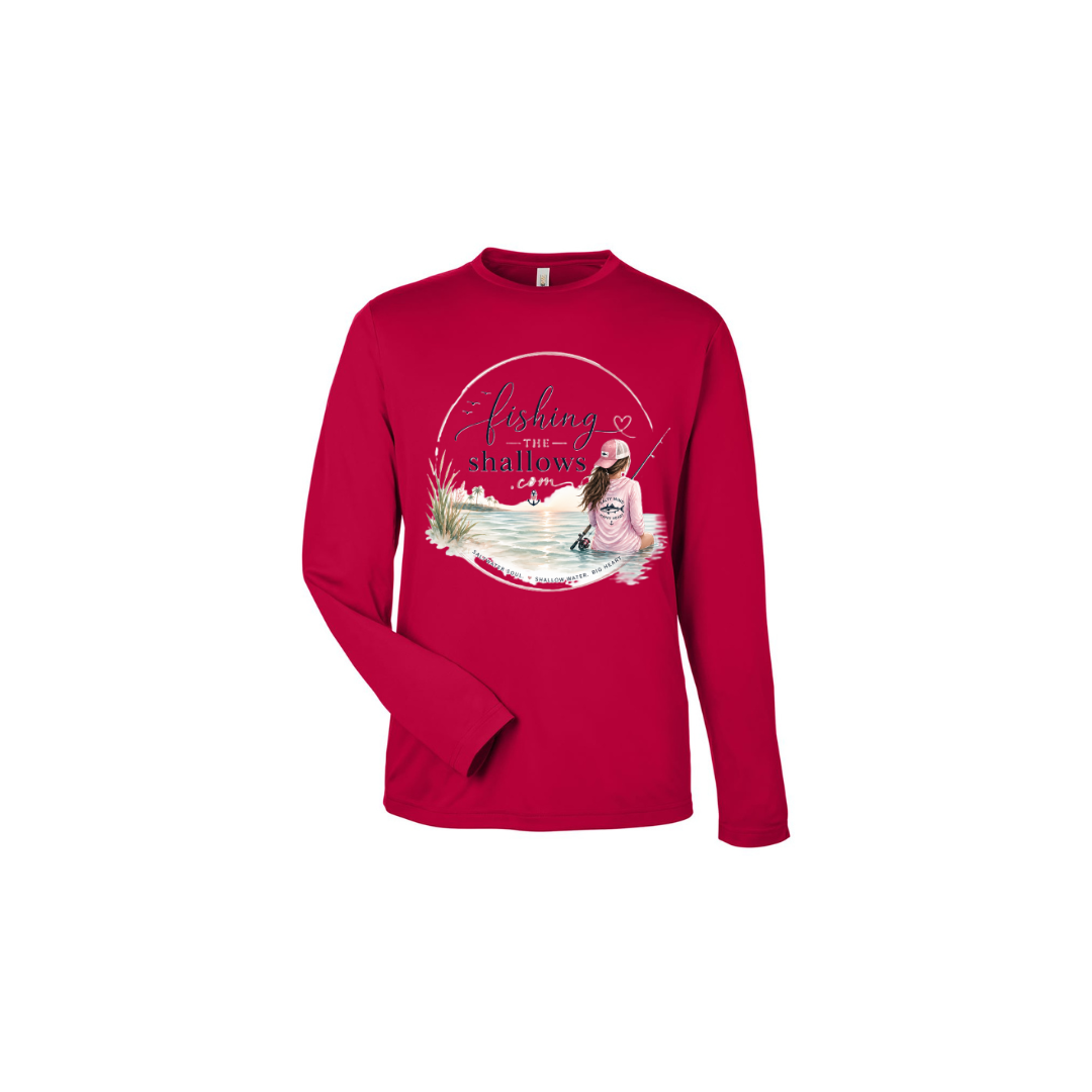 Sitting Girl – Girls Long Sleeve in Classic Red - back view