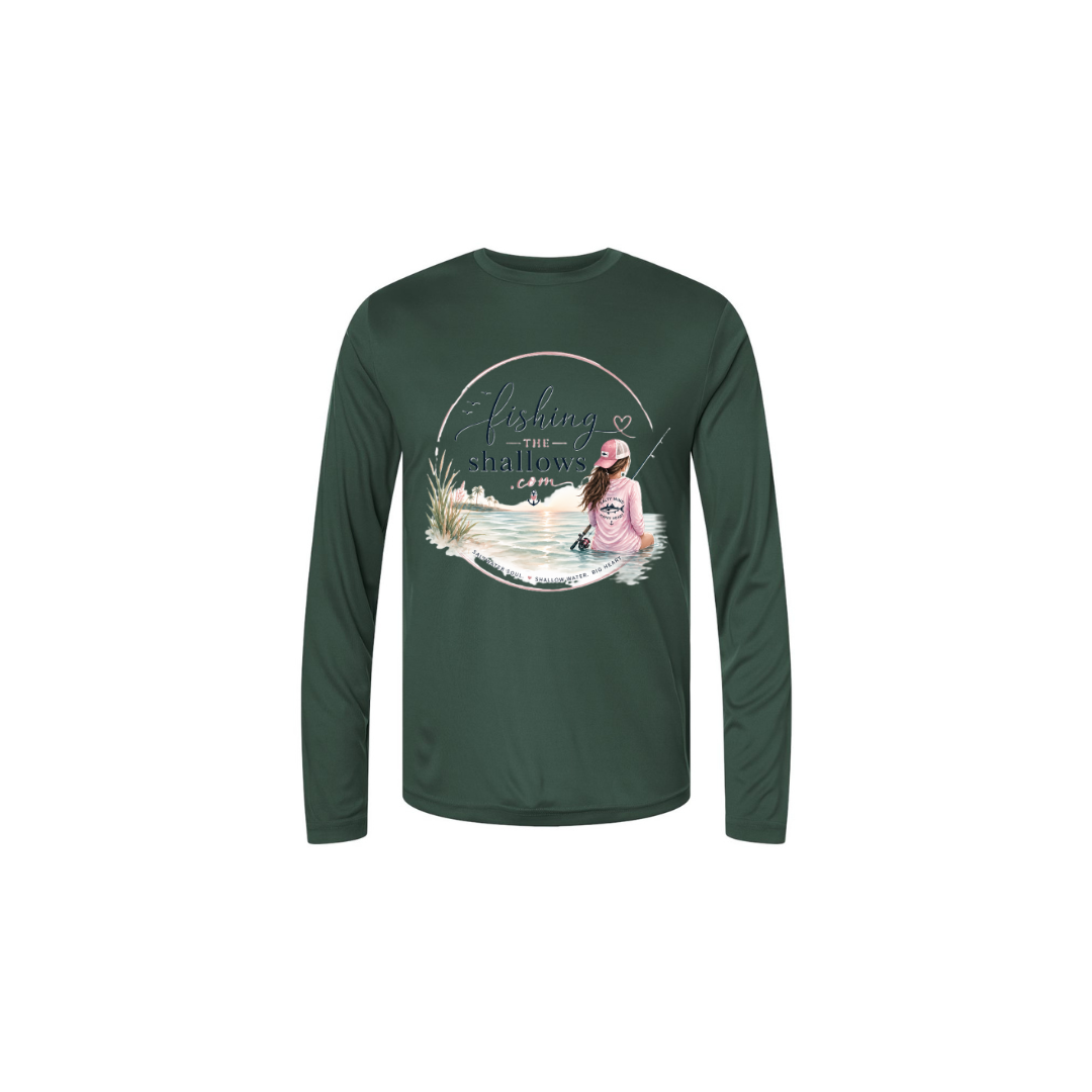 Sitting Girl – Girls Long Sleeve in Forest - back view
