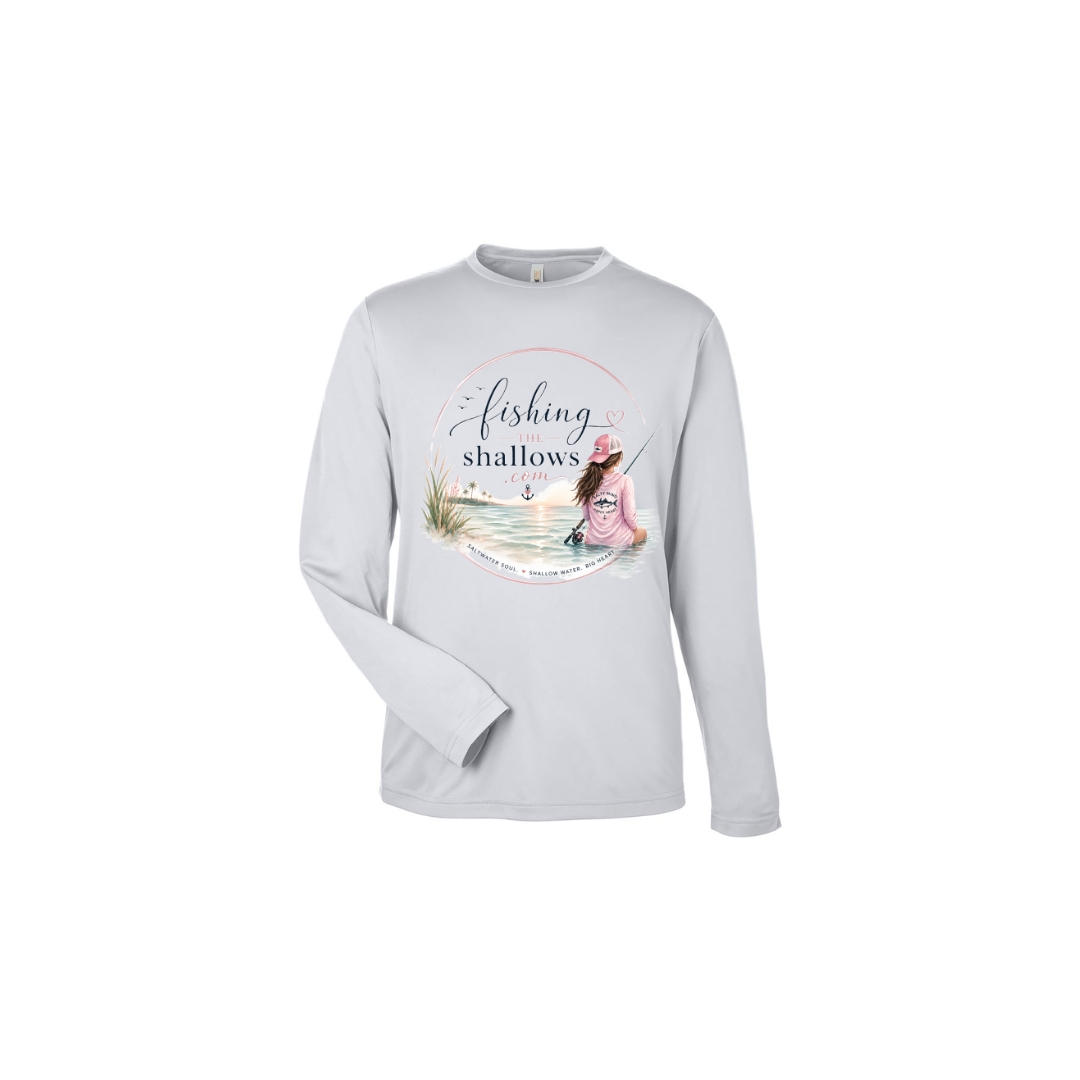 Sitting Girl – Girls Long Sleeve in Platinum - back view