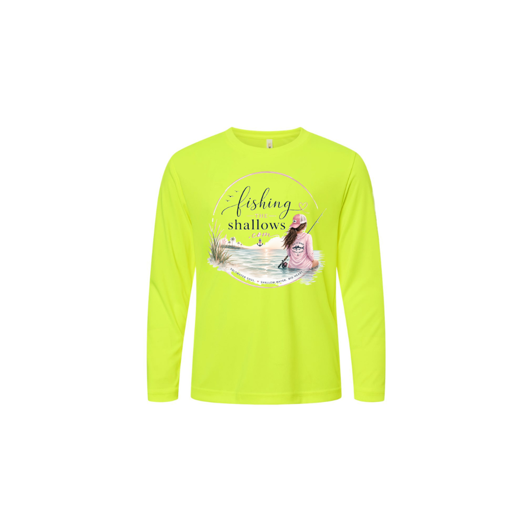 Sitting Girl – Girls Long Sleeve in Safety Yellow - back view