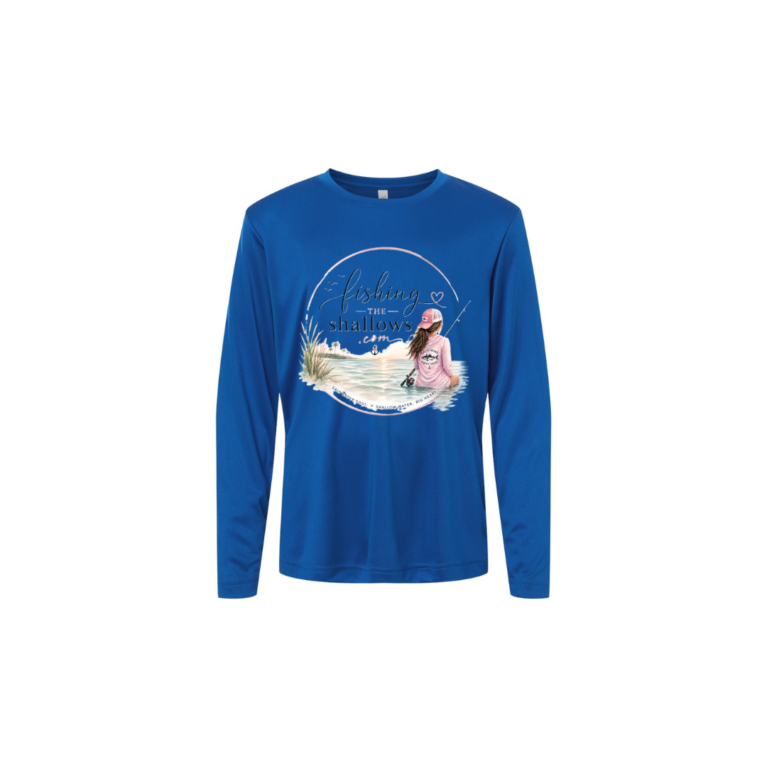 Sitting Girl – Girls Long Sleeve in True Royal - back view