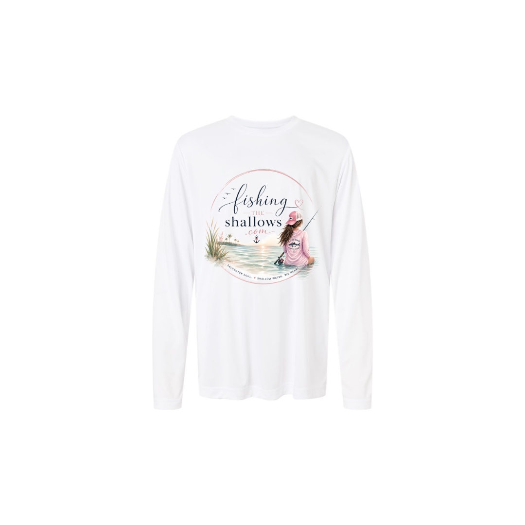 Sitting Girl – Girls Long Sleeve in White - back view