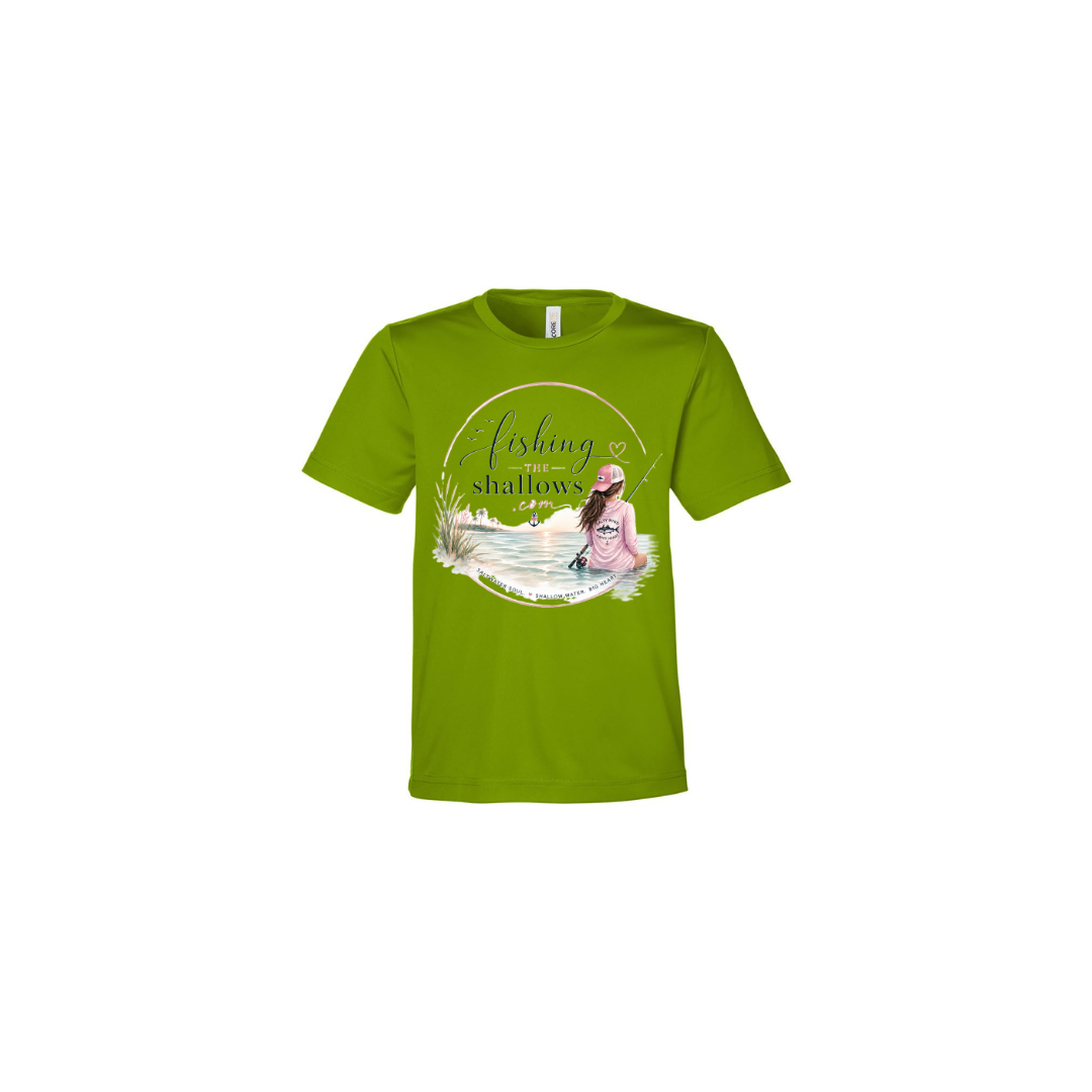 Sitting Girl – Girls Short Sleeve in Acid Green - back view