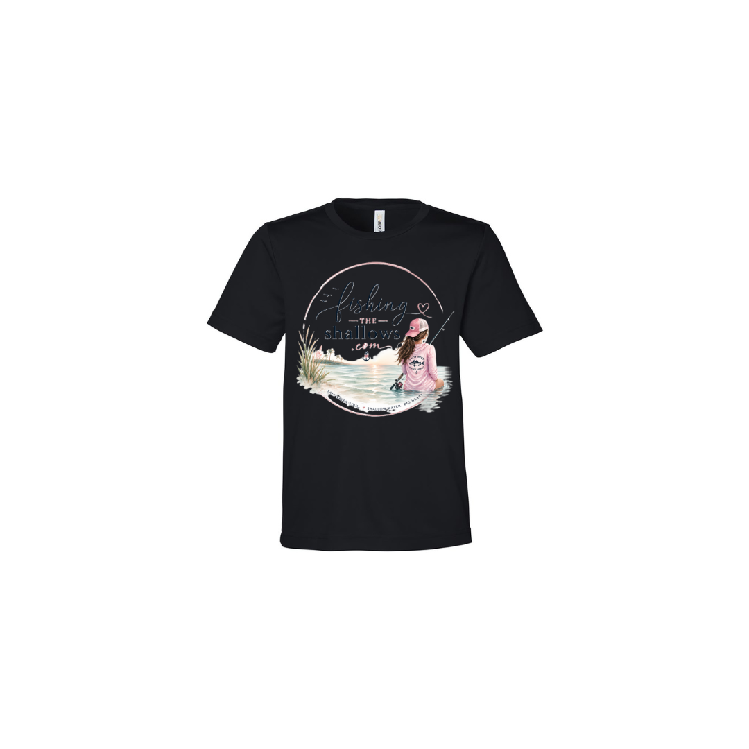 Sitting Girl – Girls Short Sleeve in Black - back view