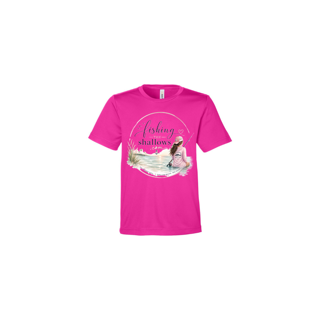 Sitting Girl – Girls Short Sleeve in Bright Magenta - back view