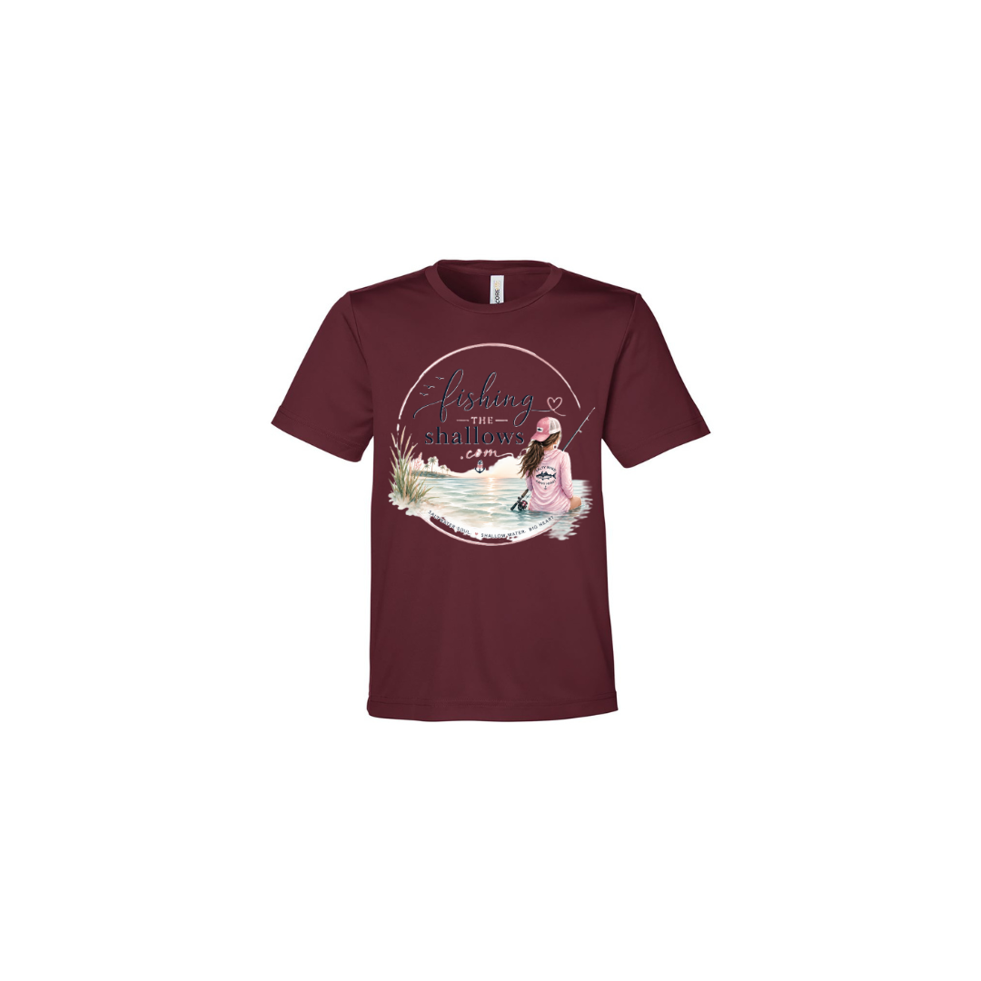 Sitting Girl – Girls Short Sleeve in Burgundy - back view