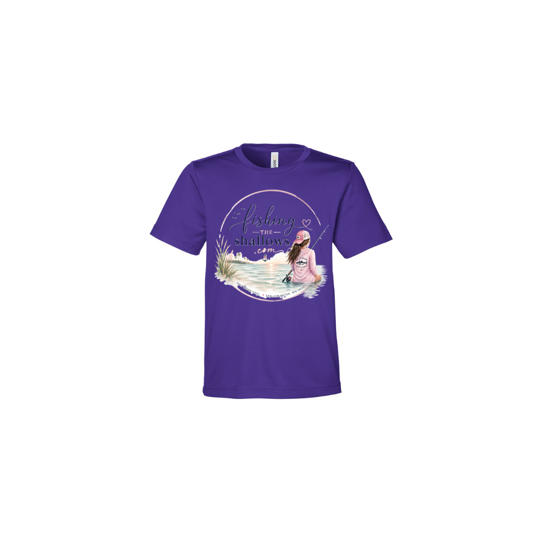 Sitting Girl – Girls Short Sleeve in Campus Purple - back view