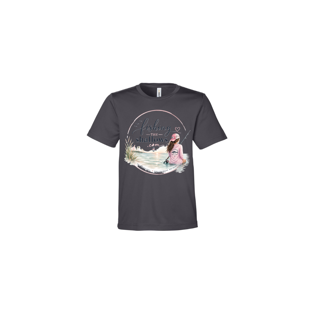 Sitting Girl – Girls Short Sleeve in Carbon - back view