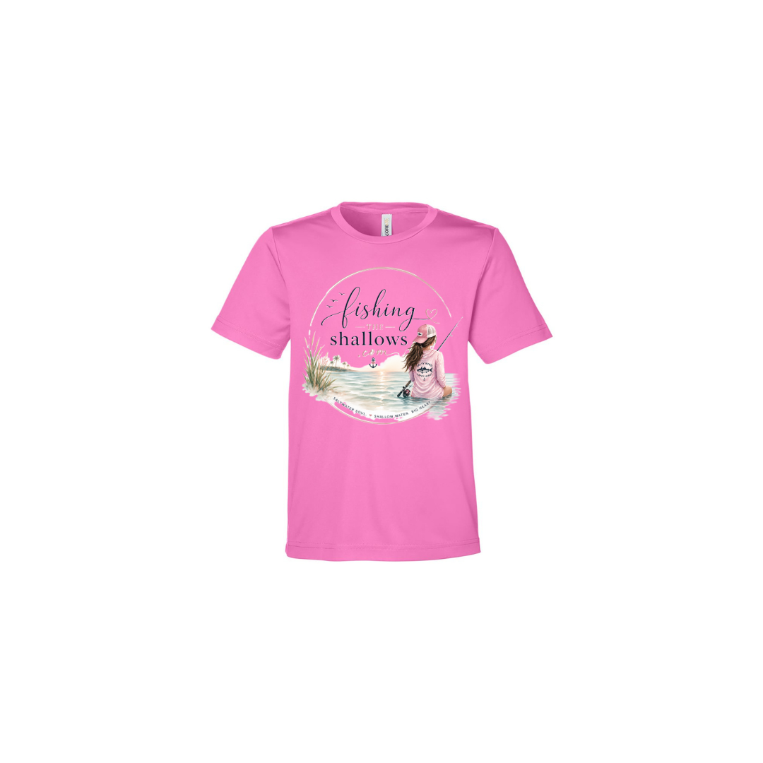 Sitting Girl – Girls Short Sleeve in Charity Pink - back view