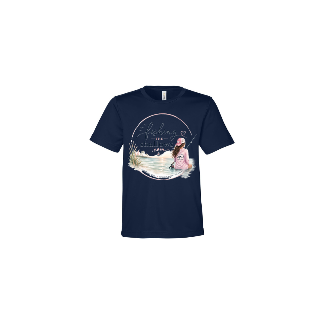 Sitting Girl – Girls Short Sleeve in Classic Navy - back view
