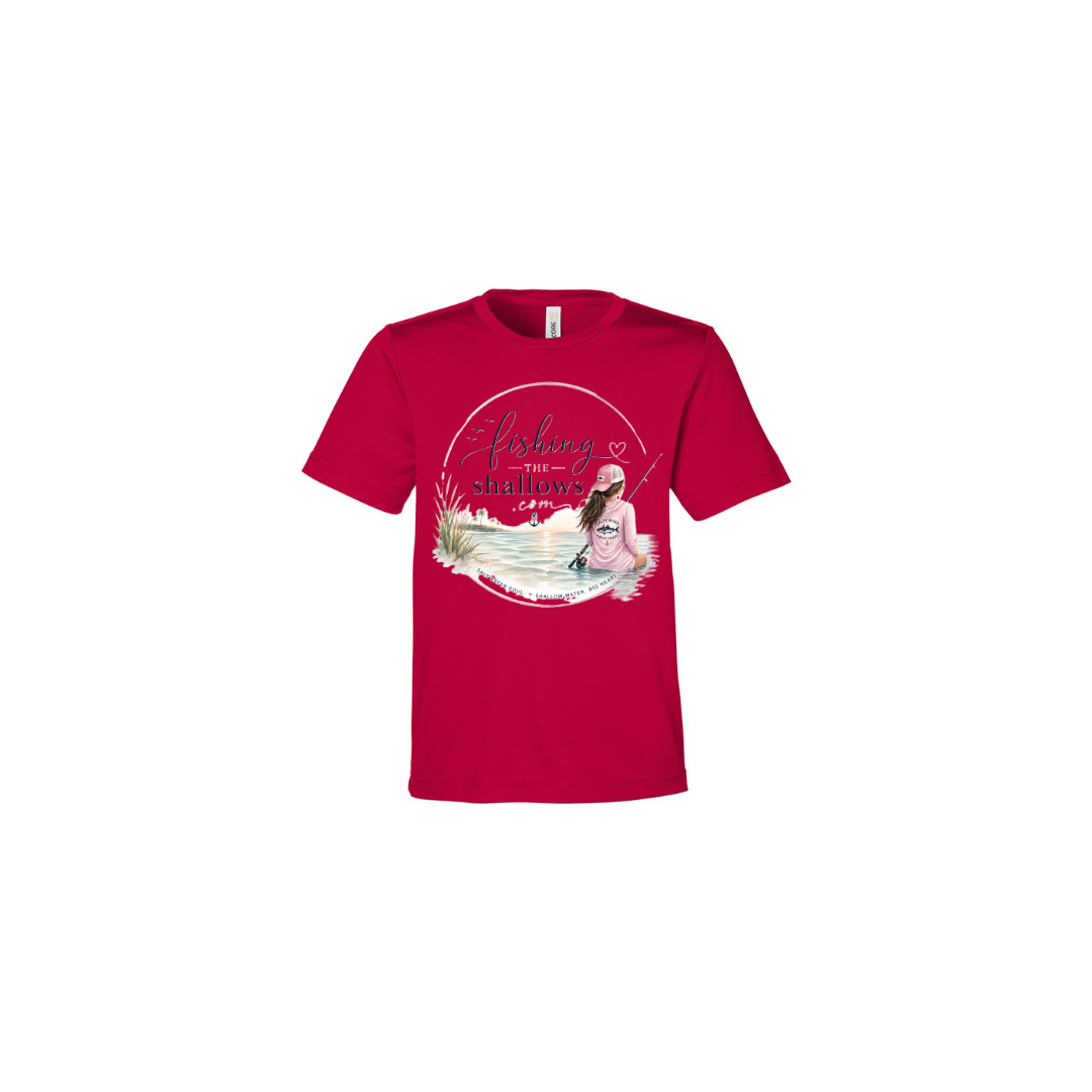 Sitting Girl – Girls Short Sleeve in Classic Red - back view