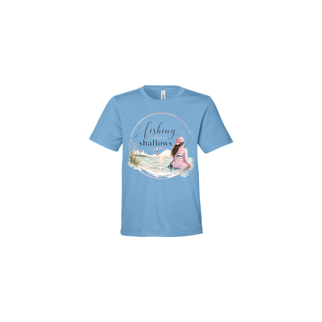 Sitting Girl – Girls Short Sleeve in Columbia Blue - back view