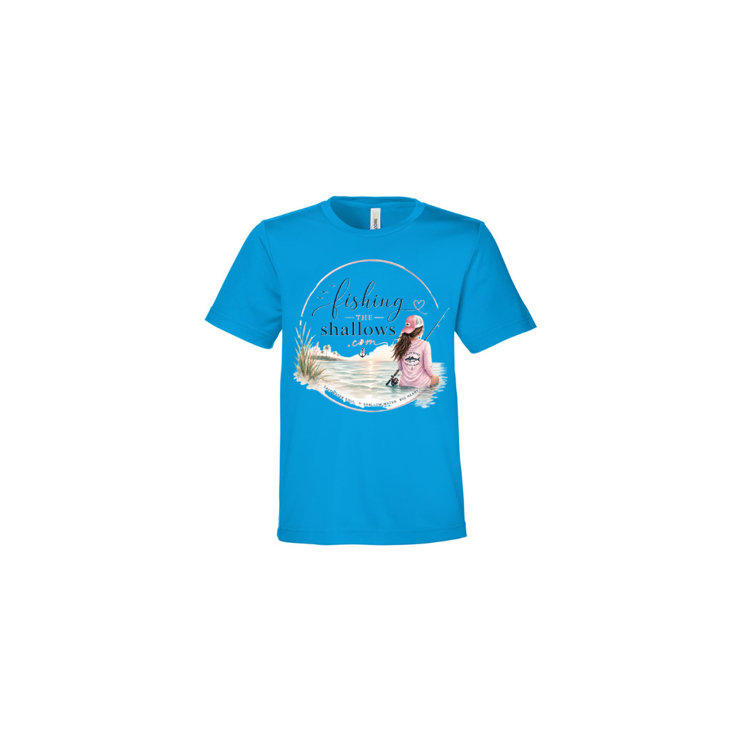 Sitting Girl – Girls Short Sleeve in Electric Blue - back view
