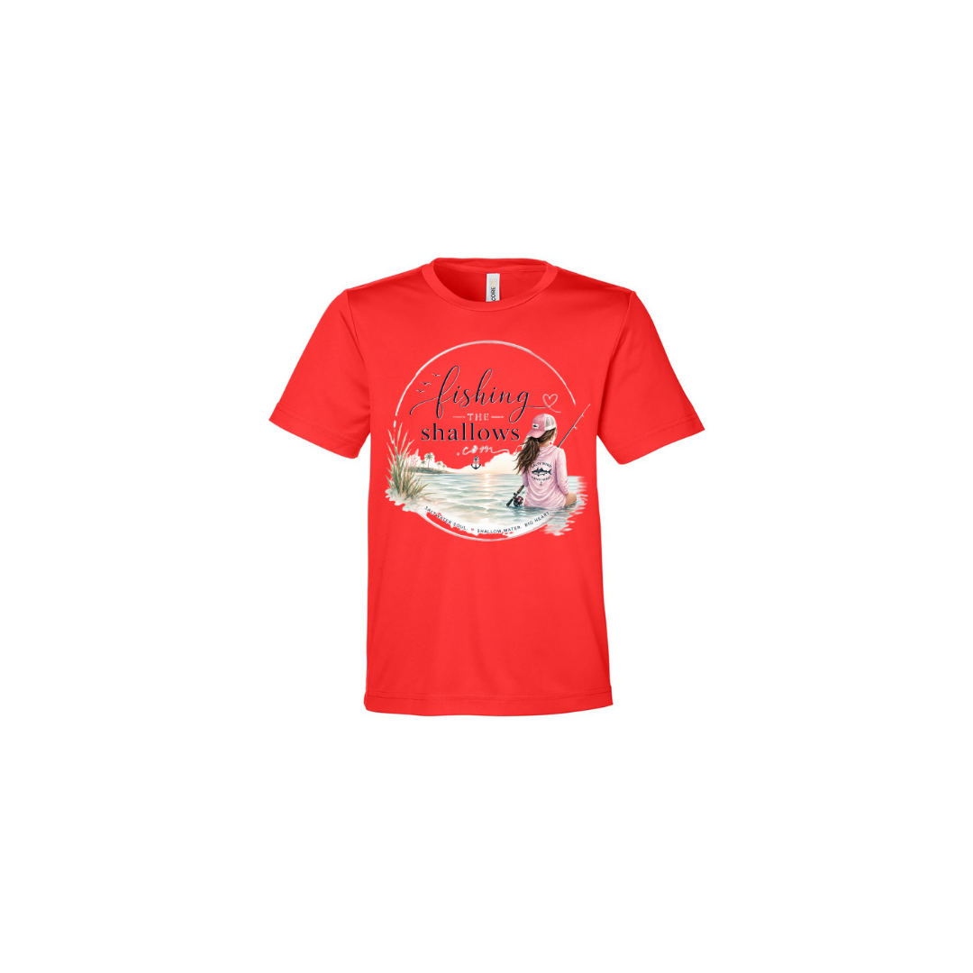 Sitting Girl – Girls Short Sleeve in Marina Red - back view