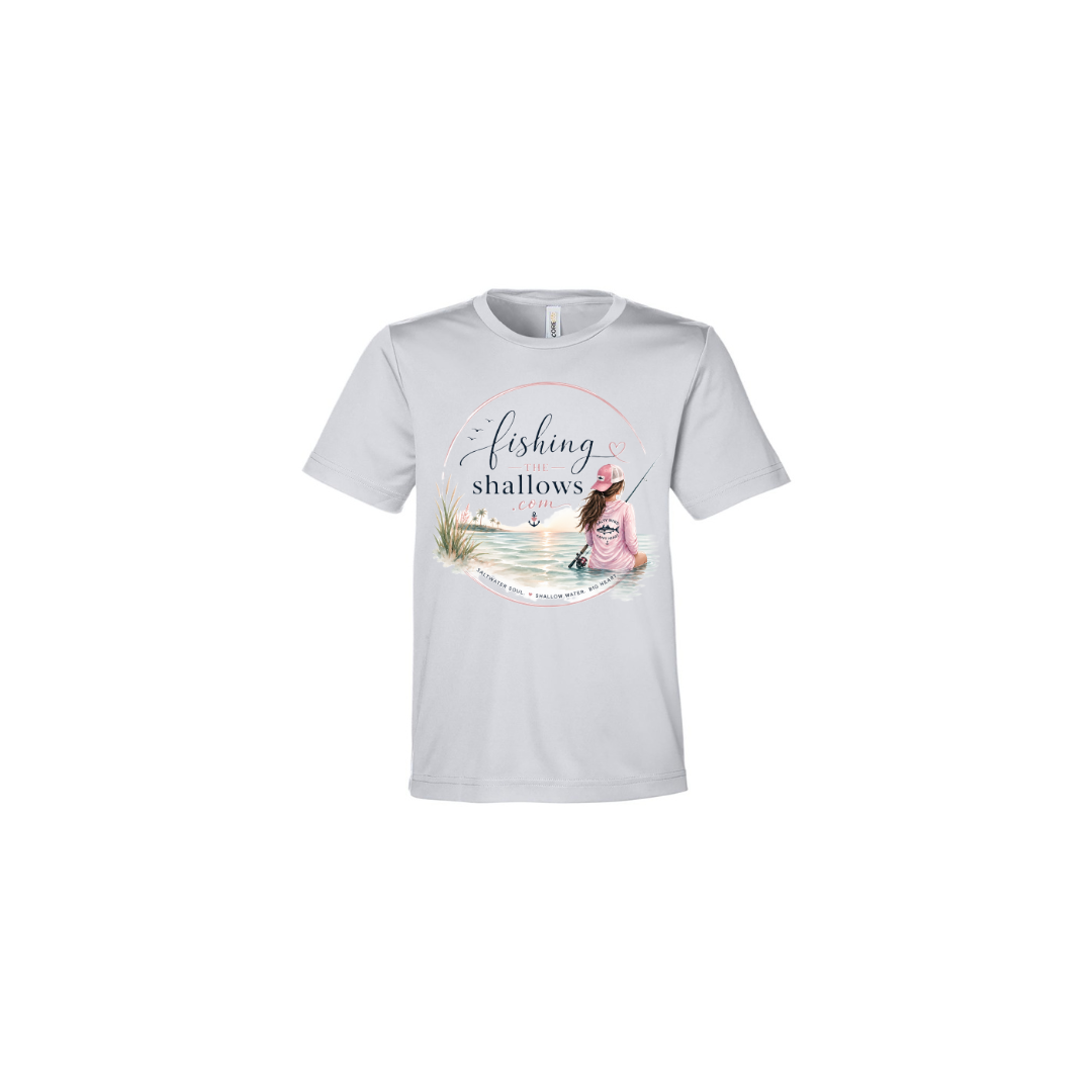 Sitting Girl – Girls Short Sleeve in Platinum - back view