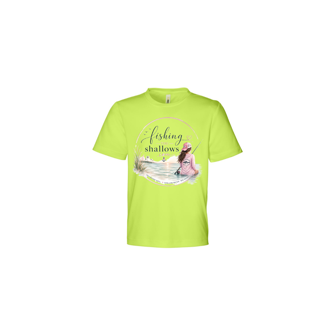 Sitting Girl – Girls Short Sleeve in Safety Yellow - back view