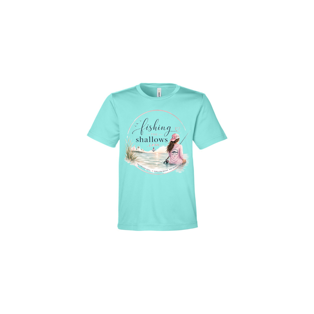 Sitting Girl – Girls Short Sleeve in Sea Glass - back view
