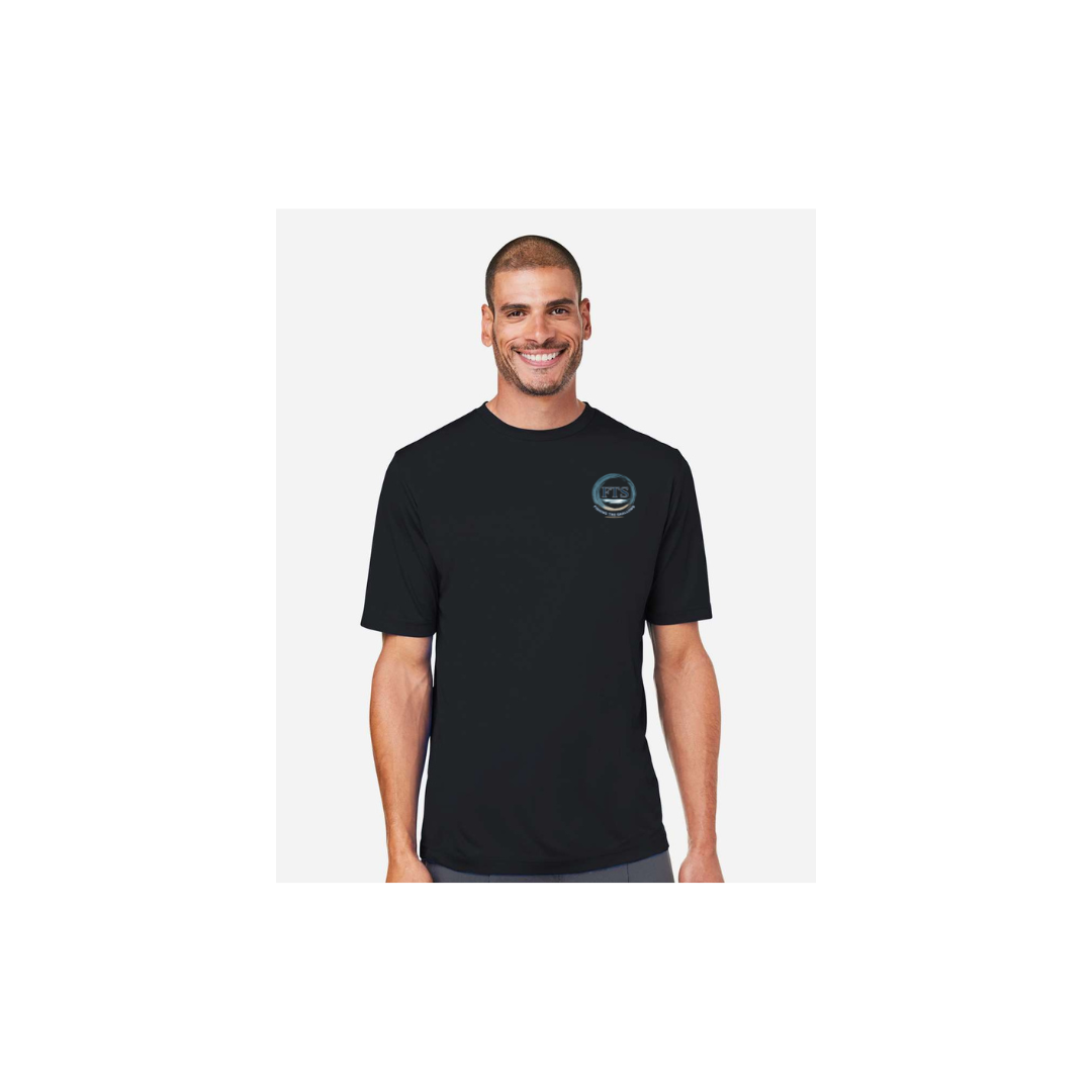 Redfish Art men's short sleeve fishing shirt in Black - FTS Coastal Logo front view