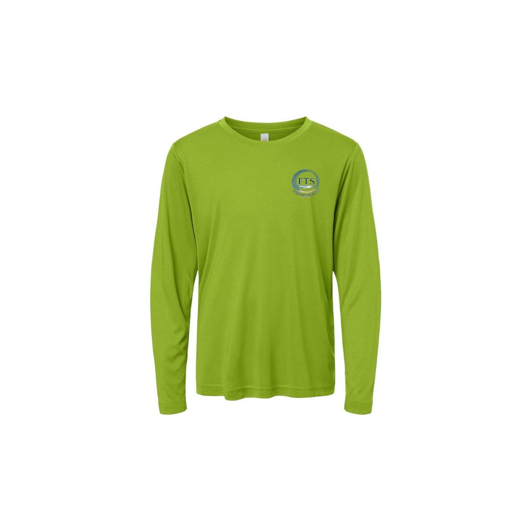 Hooked On Fishing – Youth Long Sleeve in Acid Green - front logo view