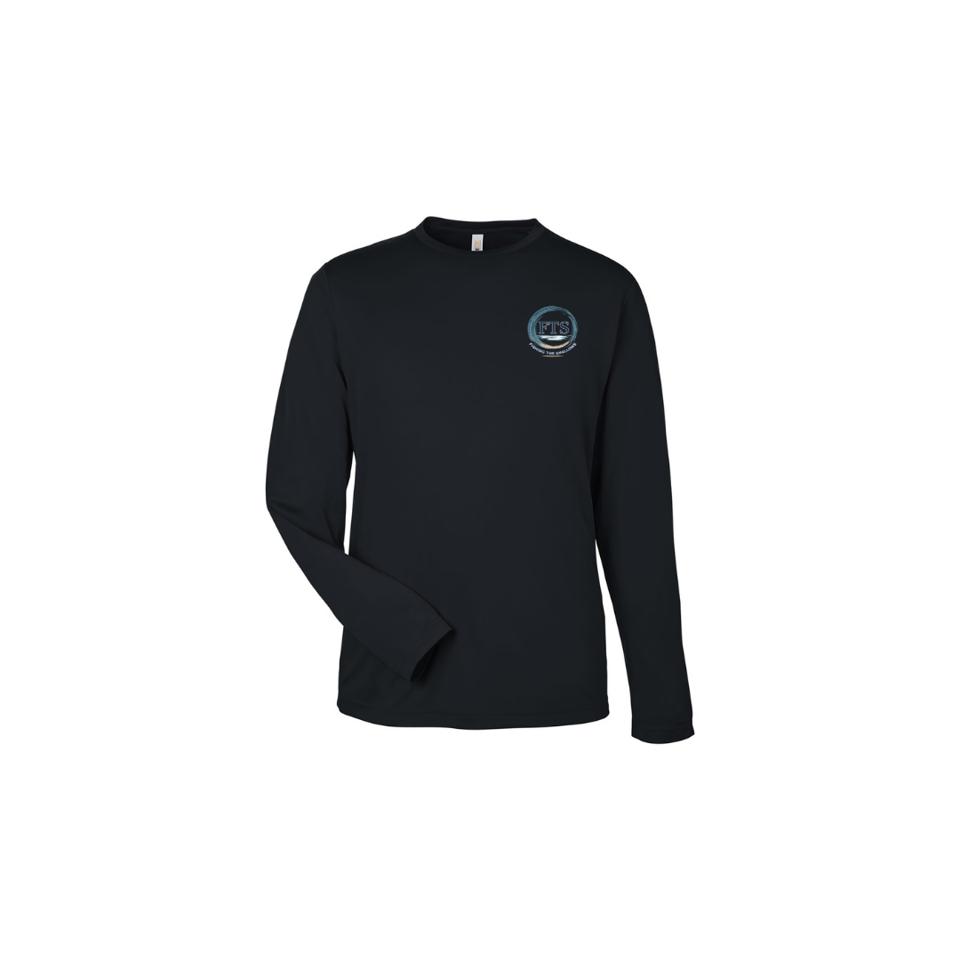 Hooked On Fishing – Youth Long Sleeve in Black - front logo view
