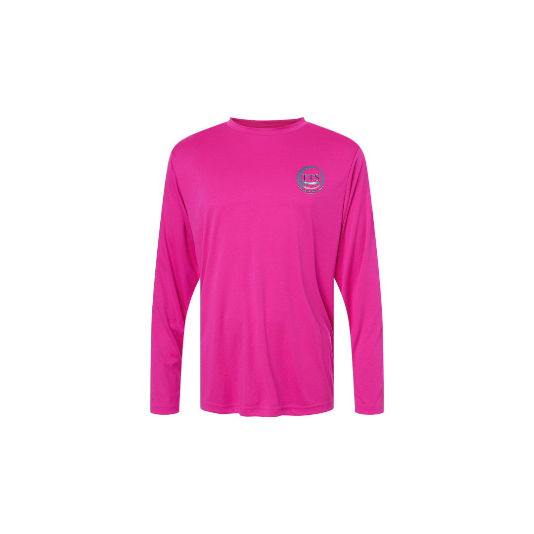 Redfish Art 2 – Youth Long Sleeve in Bright Magenta - front logo view